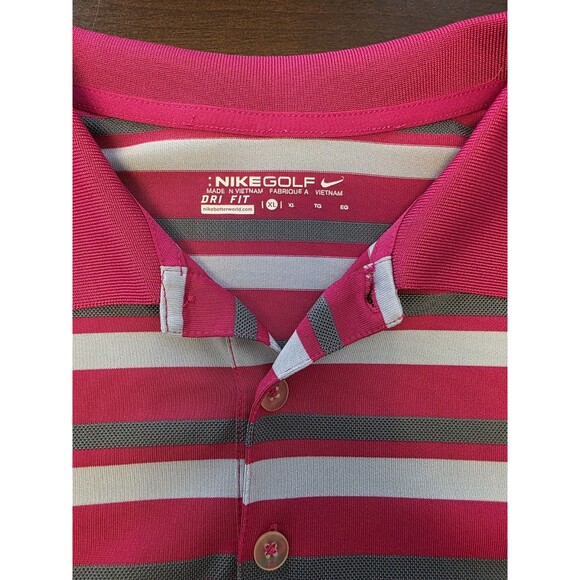 Mens Nike Golf Performance Dri Fit Hot Pink Grey Striped Polo Shirt XL Swoosh - Picture 4 of 9